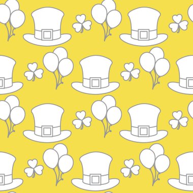 Kusursuz desenli Aziz Patrick Günü illüstrasyonunuz kutlu olsun İrlanda Yonca Şapkalı İrlanda Tatil Partisi Şenlik Arkaplan Tasarımı Tebrik kartı, kumaş, baskı, ambalaj kağıdı aydınlatma ve Nihai Gri.