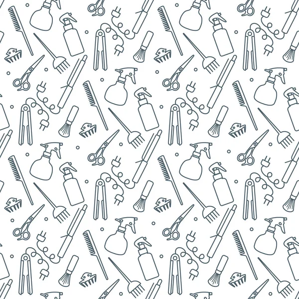 Vektörsüz desenli, profesyonel kuaför aletleri berber kuaför kuaför kuaför cazibe moda moda moda tarağı, saç düzleştirici, makas, parmak izi tasarımı.