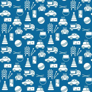 Vektör desensiz çocuk oyuncakları illüstrasyon Mutlu çocukluk oyun eşyaları araba piramit, domino, ksilofon davul topu ilkokul, ilkokul, anaokulu oyun tasarımı giysi, baskı oyunu tasarımı