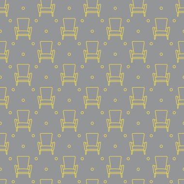 Vektörsüz koltuk deseni. Mobilya döşeli. Pankart, poster ya da baskı için tasarım. Aydınlatıcı ve Nihai Gri.
