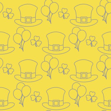 Kusursuz desenli Aziz Patrick Günü illüstrasyonunuz kutlu olsun İrlanda Yonca Şapkalı İrlanda Tatil Partisi Şenlik Arkaplan Tasarımı Tebrik kartı, kumaş, baskı, ambalaj kağıdı aydınlatma ve Nihai Gri.