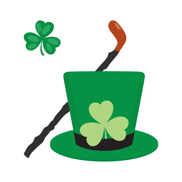 ベクトルイラストハッピーセントパトリックの日アイルランドシャムロッククローバーの葉Shillelahウォーキングスティック帽子アイルランドの休日パーティーフェスティバルケルト文化ラッキー3月プリントのためのデザイン — ストックベクタ