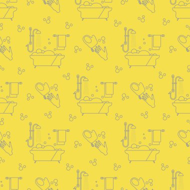 Banyo, duş, el bezi, baloncuk, havlu, beyaz arka planda askı. Küvet. Banyo seti, yıkanma, banyo, temizlik. Paketleme, kumaş, yazdırma Aydınlatma ve Nihai Gri.