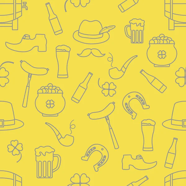 İrlanda Vektör Örnekleri Kusursuz Aziz Patrick Günü illüstrasyonunuz İrlanda Yonca At Nalı Pipo Pipo Cüce Leprechaun 'un Ayakkabı Tenceresi Altın Bıyık Şapka Tatil Partisi Aydınlatma ve Nihai Gri Tasarım.