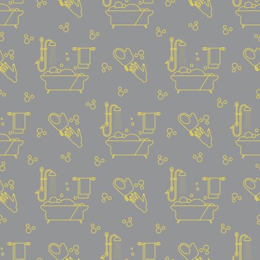 Banyo, duş, el bezi, baloncuk, havlu, beyaz arka planda askı. Küvet. Banyo seti, yıkanma, banyo, temizlik. Paketleme, kumaş, yazdırma Aydınlatma ve Nihai Gri.