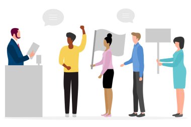 Seçim öncesi mitingde Halkın Seçim Kampanyası Vektör illüstrasyonu Seçim öncesi kamuoyu yoklaması. Siyasi kampanya. Adaylara oy verin. Başkanlık seçimi. Parti destekçileri. Yazdırma için tasarım