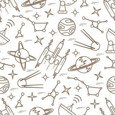 Kusursuz desenli Vektör İllüstrasyon Gezegeni Satürn Galaksi takımyıldızları Yörünge İstasyonu Radar Uzay Araştırması. Astronomi konsepti evrende uzay gemisi. Uygulama, ağ ve yazdırma için Büyük Bilim Alanı Tasarımı