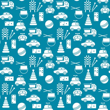 Vektör desensiz çocuk oyuncakları illüstrasyon Mutlu çocukluk oyun eşyaları araba piramit, domino, ksilofon davul topu ilkokul, ilkokul, anaokulu oyun tasarımı giysi, baskı oyunu tasarımı