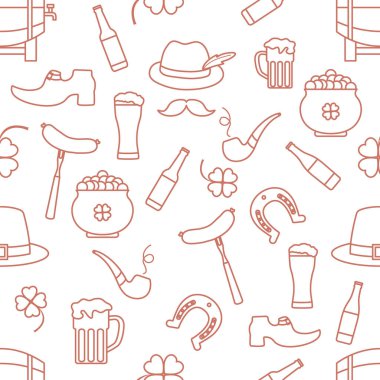 İrlanda Vektörü 'nün kusursuz deseni Mutlu Aziz Patrick Günü illüstrasyonları İrlanda Yonca At Nalı Pipo Pipo Cüce Leprechaun' un ayakkabısı Altın Bıyık Saksısı Tatil Partisi Şenlik Tasarımı