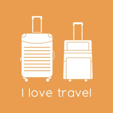 Vektör illüstrasyon Bavulları renk arkaplanında izole edildi. Seyahat etmeyi severim. Yaz tatili, tatil, tatil. Seyahat acentesi, rezervasyon servisi. Web sayfası için dizayn, yazdırma