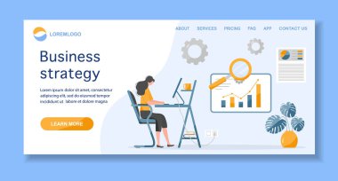 Vektör illüstrasyonu İş Geliştirme Stratejisi, kâr büyüme planı, mali artış Araştırma, istatistik, pazarlama, öğrenim performans göstergeleri, optimizasyon, veri analizi kavramı