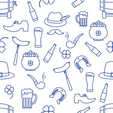 İrlanda Vektörü 'nün kusursuz deseni Mutlu Aziz Patrick Günü illüstrasyonları İrlanda Yonca At Nalı Pipo Pipo Cüce Leprechaun' un ayakkabısı Altın Bıyık Saksısı Tatil Partisi Şenlik Tasarımı