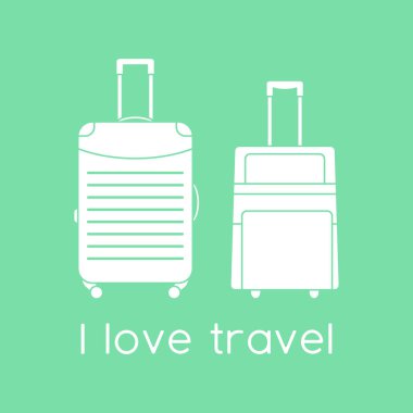 Vektör illüstrasyon Bavulları renk arkaplanında izole edildi. Seyahat etmeyi severim. Yaz tatili, tatil, tatil. Seyahat acentesi, rezervasyon servisi. Web sayfası için dizayn, yazdırma