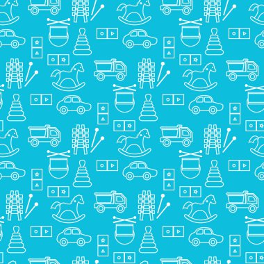 Vektör desensiz çocuk oyuncakları illüstrasyon Mutlu çocukluk oyun eşyaları araba piramit, domino, ksilofon davul topu ilkokul, ilkokul, anaokulu oyun tasarımı giysi, baskı oyunu tasarımı