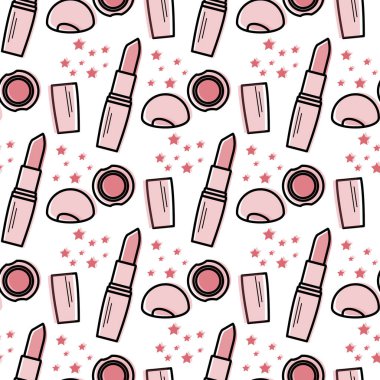 Kozmetik ürünleri ve makyaj geçmişi olan kusursuz bir model. İllüstrasyon ruju. Güzellik tasarımı. Cazibeli moda tarzı. Tekstil, ambalaj, baskı için tasarım.