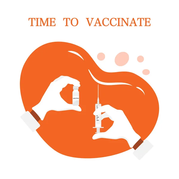 Ilustração Vetorial Seringa Mão Frasco Vacina Imunização Calendário Vacinação Informações —  Vetores de Stock