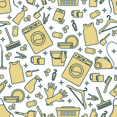 Vektörsüz desenli Çizim Temizlik Hizmetçisi Temizlik Temizlik Makinası Temizlik Makinası Çamaşır deterjanı Demir Elektrik süpürgesi Ev işleri için Profesyonel Temizlik Servisi Yazı Tasarımı