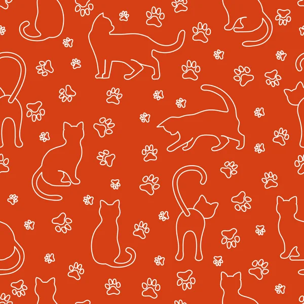 楽しい猫とベクトルシームレスパターンイラスト 動物の背景 健康管理 展示会 プリント 包装紙またはプリント用のデザイン — ストックベクタ