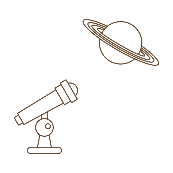 Einfache Vektor Illustration Mit Teleskop Planet Weltraumforschung Astronomie Konzept Wissenschaftliche — Stockvektor