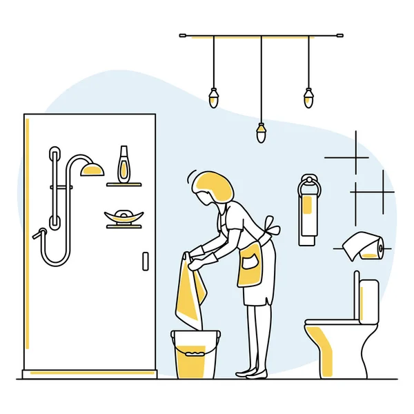 Ilustración Vectorial Apartamento Limpieza Casa Servicio Mucama Lavado Tuberías Baño — Vector de stock