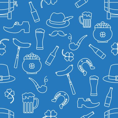 İrlanda Vektörü 'nün kusursuz deseni Mutlu Aziz Patrick Günü illüstrasyonları İrlanda Yonca At Nalı Pipo Pipo Cüce Leprechaun' un ayakkabısı Altın Bıyık Saksısı Tatil Partisi Şenlik Tasarımı