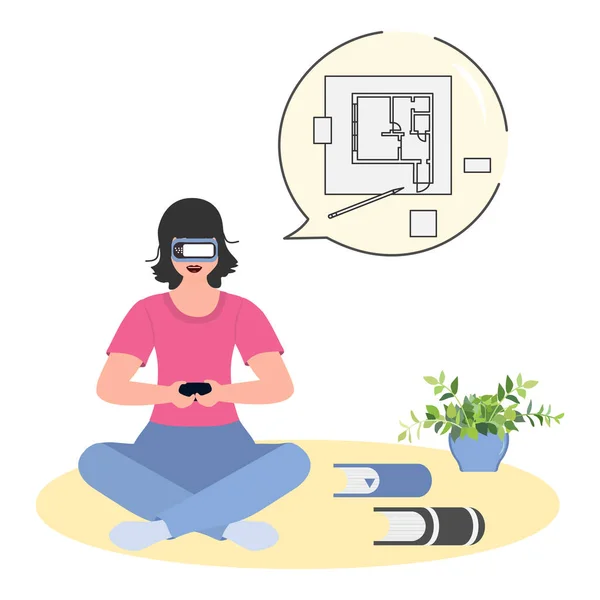 Vector Illustration Mujer Con Gafas Realidad Virtual Auriculares Simulación Realidad — Archivo Imágenes Vectoriales