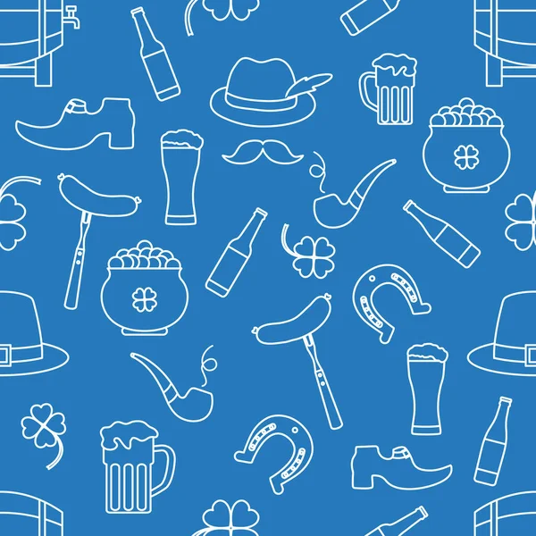 İrlanda Vektörü 'nün kusursuz deseni Mutlu Aziz Patrick Günü illüstrasyonları İrlanda Yonca At Nalı Pipo Pipo Cüce Leprechaun' un ayakkabısı Altın Bıyık Saksısı Tatil Partisi Şenlik Tasarımı