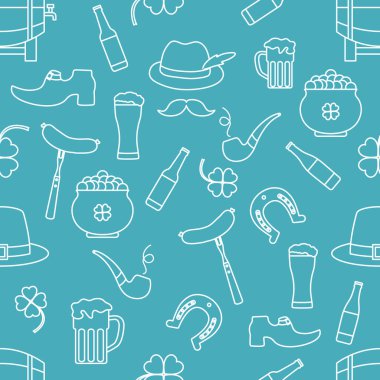 İrlanda Vektörü 'nün kusursuz deseni Mutlu Aziz Patrick Günü illüstrasyonları İrlanda Yonca At Nalı Pipo Pipo Cüce Leprechaun' un ayakkabısı Altın Bıyık Saksısı Tatil Partisi Şenlik Tasarımı