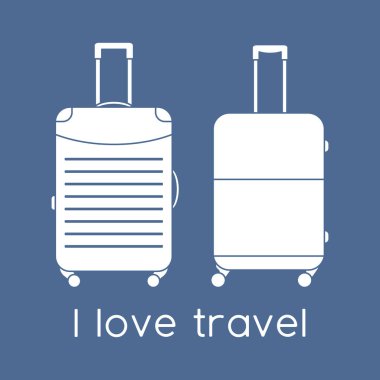 Vektör illüstrasyon Bavulları renk arkaplanında izole edildi. Seyahat etmeyi severim. Yaz tatili, tatil, tatil. Seyahat acentesi, rezervasyon servisi. Web sayfası için dizayn, yazdırma