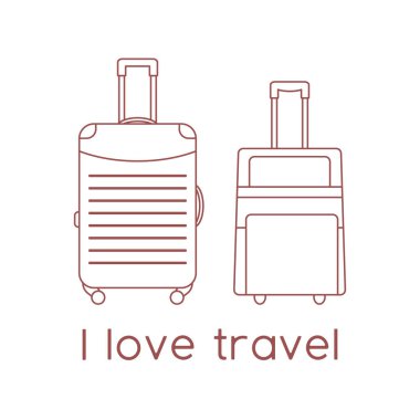 Vektör illüstrasyon valizleri beyaz arkaplanda izole edildi. Seyahat etmeyi severim. Yaz tatili, tatil, tatil. Seyahat acentesi, rezervasyon servisi. Web sayfası için dizayn, yazdırma