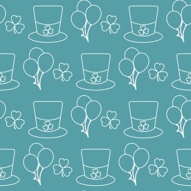 Kusursuz desenli Aziz Patrick Günü illüstrasyonunuz kutlu olsun İrlanda Yonca Şapkalı İrlanda Tatil Partisi Şenlik Arkaplan Tasarımı tebrik kartı, kumaş, baskı, ambalaj kağıdı