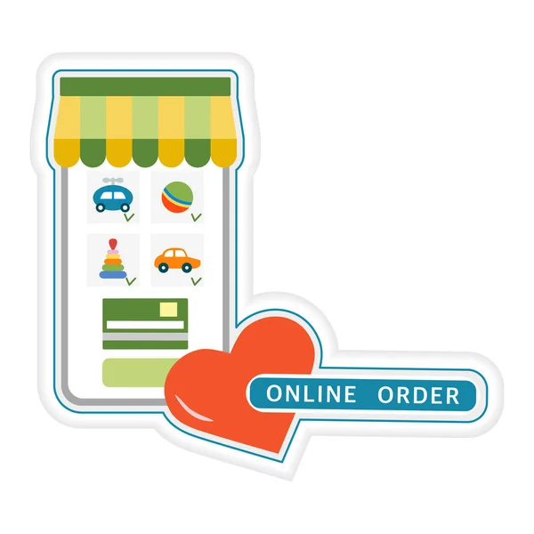 Vector Illustration Sticker Online Bestellen Online Bestellung Von Spielzeug Handy — Stockvektor