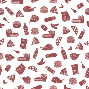 Vektör Yemeksiz Çizimler Fast Food Atıştırmalık Fast Food Piknik Zararlı yeme alışkanlıkları Sağlıksız yaşam tarzı Sosisli Hamburger Peynirli Pizza Patates kızartması Hotdog Tavuklu baskı için tasarım