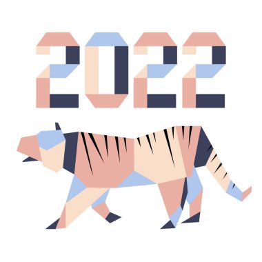 Origami 2022 tarihli yeni yıl vektör illüstrasyonunuz kutlu olsun. Çin takviminde 2022 'nin sembolü olan Kaplan Yıllık Hayvan Zodyak tabelaları. Kaplan Yılı. Baskı için Çin yıldız falı tasarımı