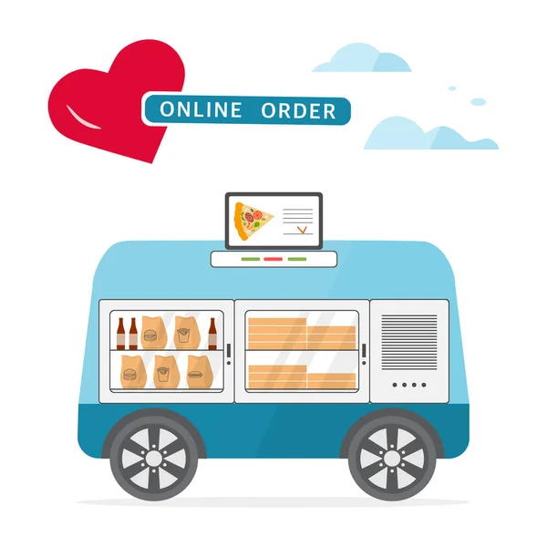 Vektorillustration Fast Food Online Bestellung Für Die Lieferung Durch Selbstfahrenden — Stockvektor