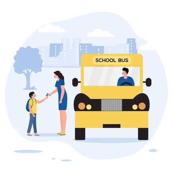 Vector Illustration Back School Coronavirus Pandemic Pupil Schobag Boarding School — 스톡 벡터