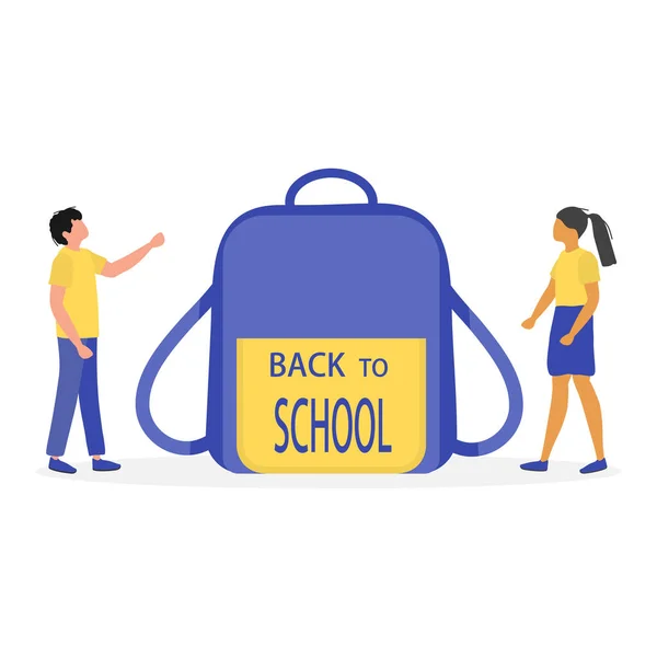 Ilustración Vectorial Volver Escuela Niños Schoolbag Alumnos Primaria Colegial Colegiala — Archivo Imágenes Vectoriales