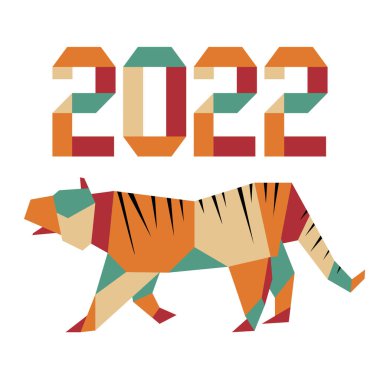 Origami 2022 tarihli yeni yıl vektör illüstrasyonunuz kutlu olsun. Çin takviminde 2022 'nin sembolü olan Kaplan Yıllık Hayvan Zodyak tabelaları. Kaplan Yılı. Baskı için Çin yıldız falı tasarımı