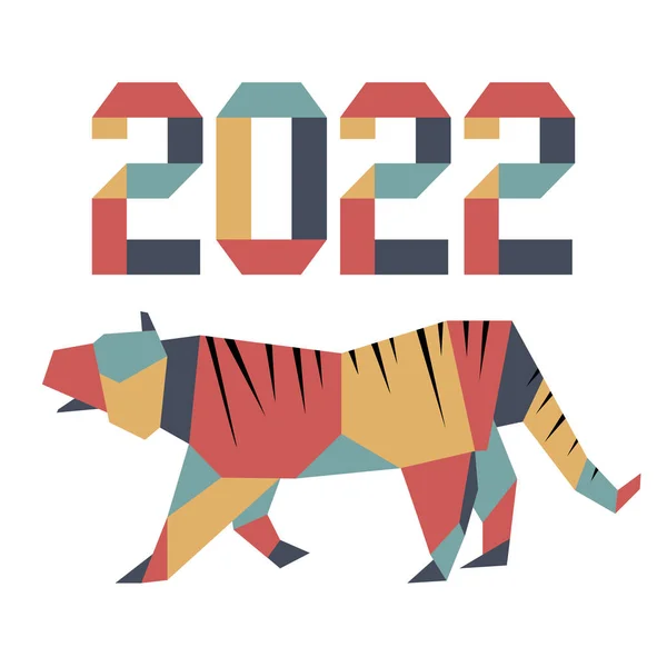 Новым Годом Векторная Иллюстрация Оригами 2022 Года Цифры Тигр Ежегодный — стоковый вектор