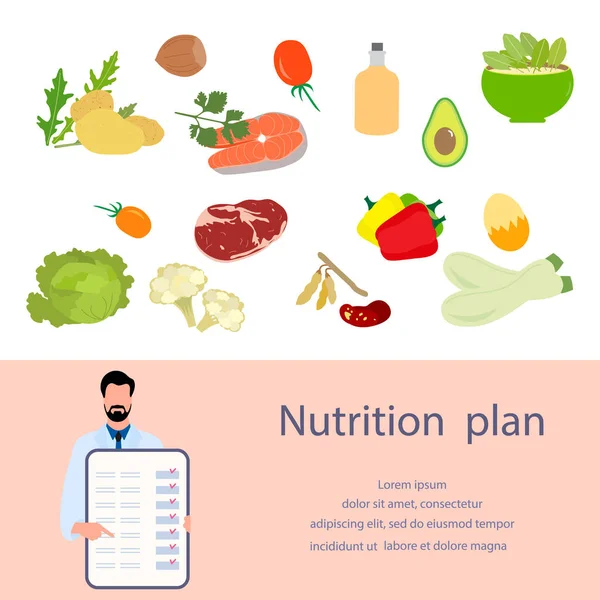 Ilustracja Wektorowa Konsultant Żywieniowy Opowiada Planie Odżywiania Właściwe Odżywianie Organic — Wektor stockowy