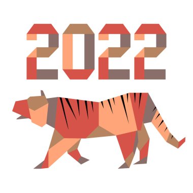 Origami 2022 tarihli yeni yıl vektör illüstrasyonunuz kutlu olsun. Çin takviminde 2022 'nin sembolü olan Kaplan Yıllık Hayvan Zodyak tabelaları. Kaplan Yılı. Baskı için Çin yıldız falı tasarımı