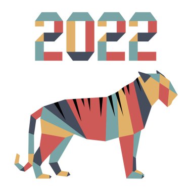 Origami 2022 tarihli yeni yıl vektör illüstrasyonunuz kutlu olsun. Çin takviminde 2022 'nin sembolü olan Kaplan Yıllık Hayvan Zodyak tabelaları. Kaplan Yılı. Baskı için Çin yıldız falı tasarımı