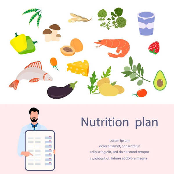 Illustration Vectorielle Consultant Nutrition Explique Plan Nutritionnel Une Bonne Nutrition — Image vectorielle