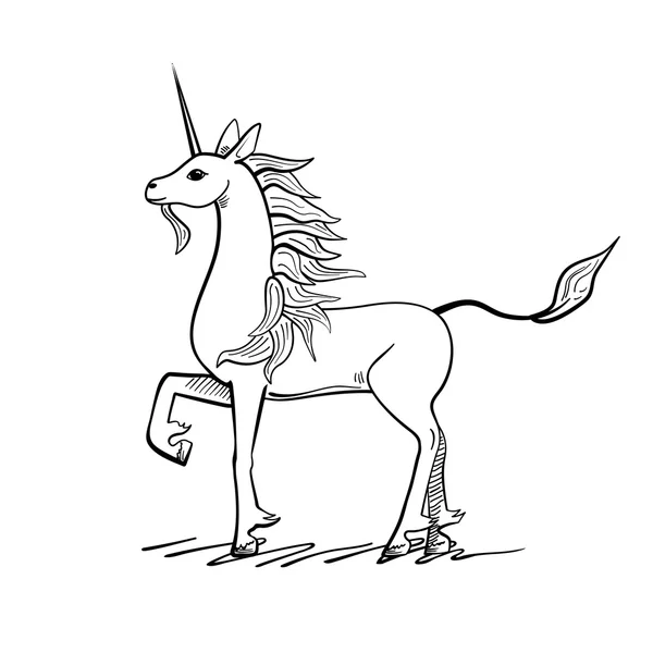 Garis besar unicorn abad pertengahan - Stok Vektor