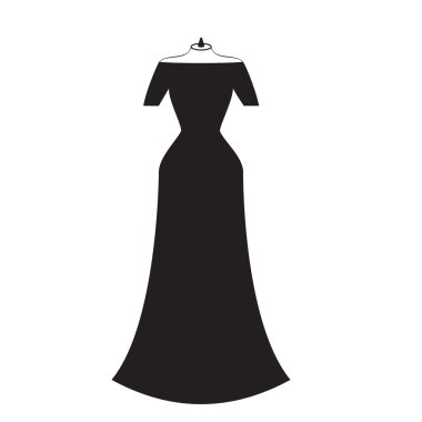 güzel bir uzun siyah elbise ile açık omuz silüeti