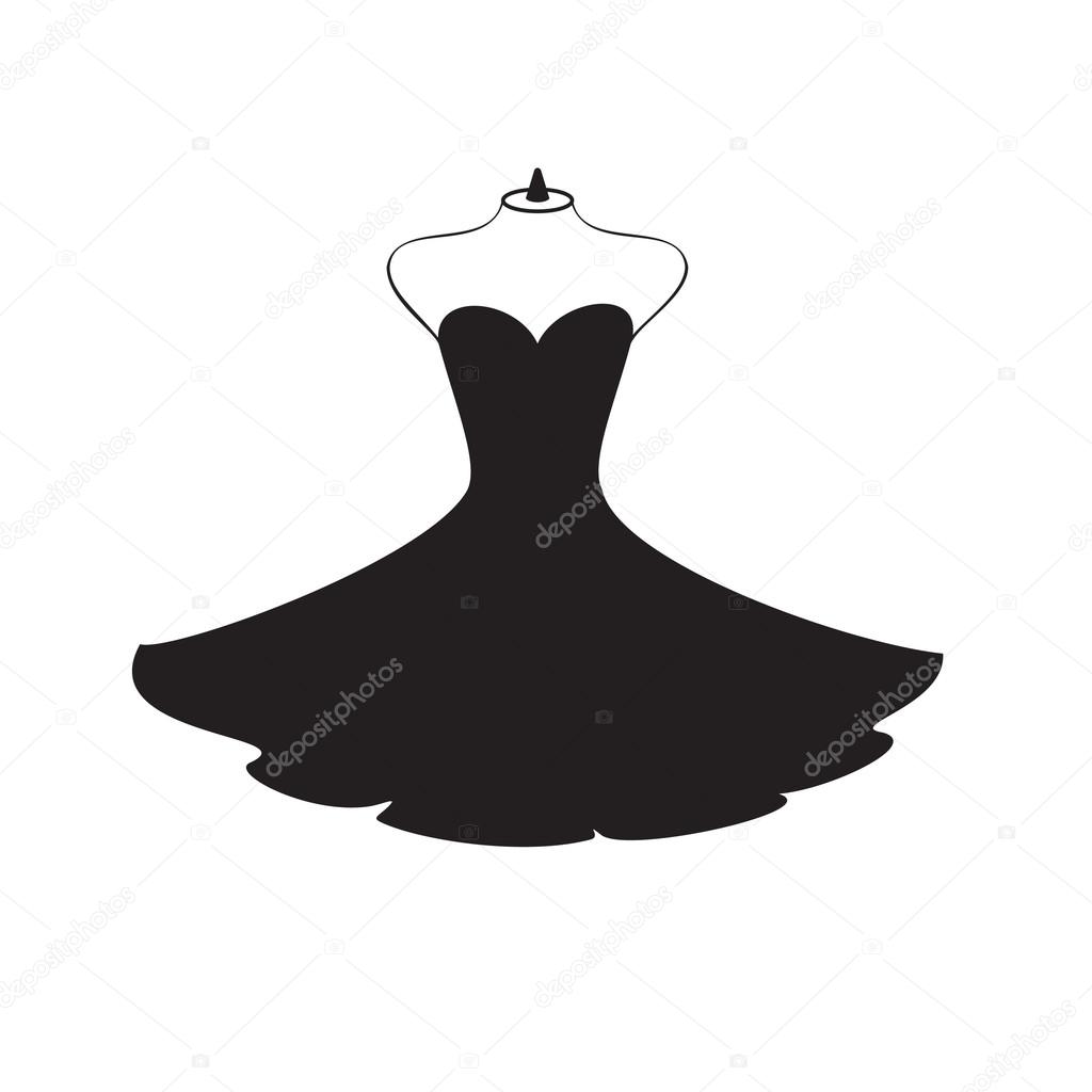 silhouette of beautiful lush short black dress with open shoulders