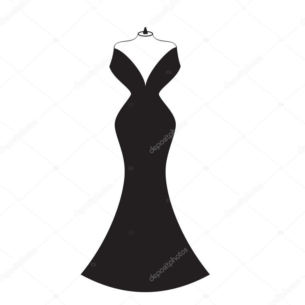 silhouette of a beautiful long black dress with a plunging neckline