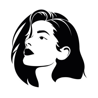 Güzel bir saç kesimi, saç bakım logosu, siyah bir portre, yüz bakımı vektörü.