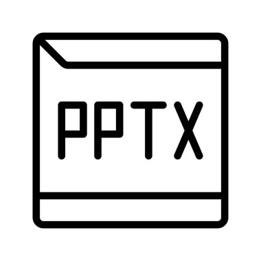 İş sunumlarında yaygın olarak kullanılan PPTX sunum dosya biçimi için modern ana hatlar simgesi.