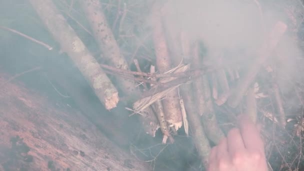 秋高气爽的时候树枝的篝火 — 图库视频影像